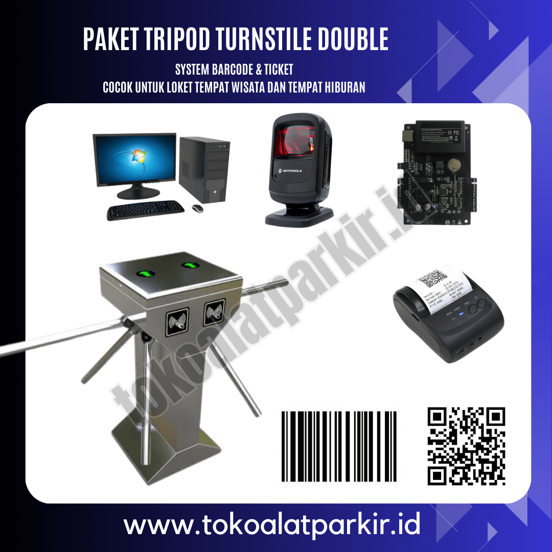 Paket Tripod Turnstile Double System Barcode dan Ticket