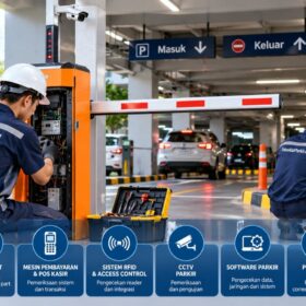 Jasa pemeliharaan alat dan sistem parkir oleh teknisi profesional.